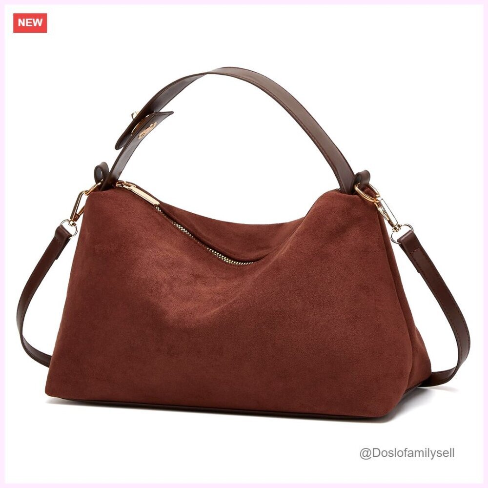 Suede Hobo Bag Tote Shoulder Crossbody Purse Crescent Satchel